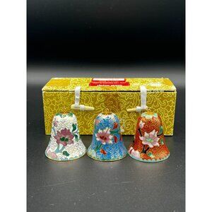 Lillian Vernon Cloisonne Enamel Bell Ornament 2" - Set Of 3 #3807 White Blue Red